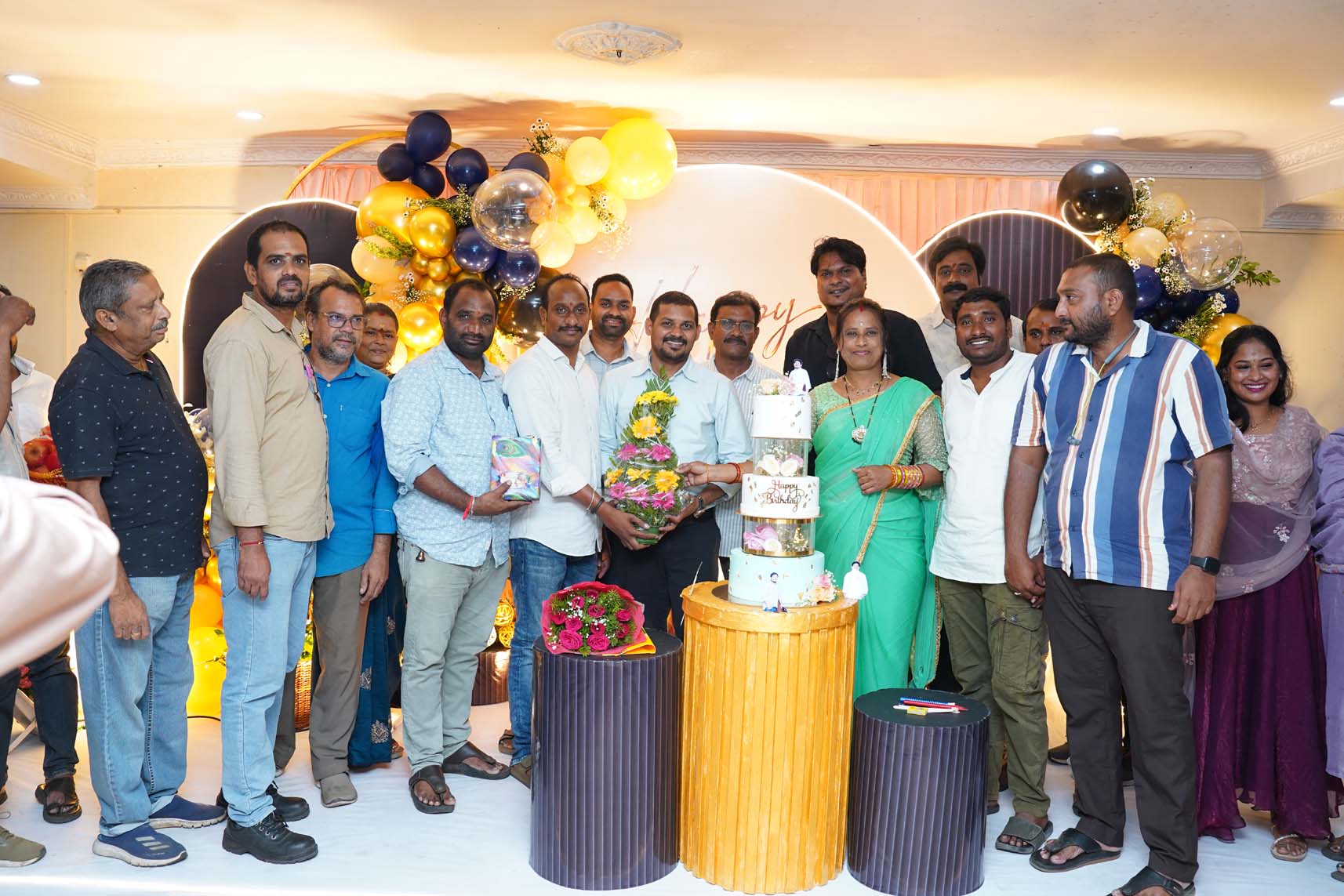 Sri Botcha Chakradhara Rao celebrating his 45th birthday with the Sai Infra Developers team in Visakhapatnam