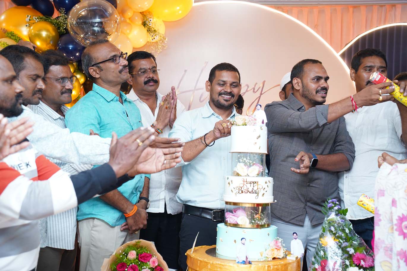 Sri Botcha Chakradhara Rao celebrating his 45th birthday with the Sai Infra Developers team in Visakhapatnam