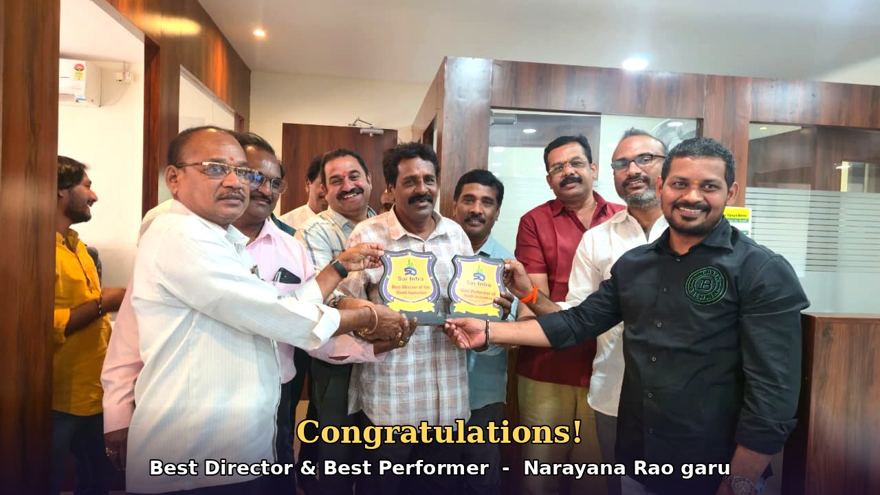 Sai Infra Developers MD, directors and marketing team attending the October 2026 monthly meeting and recognizing team achievements and September performance award winners.